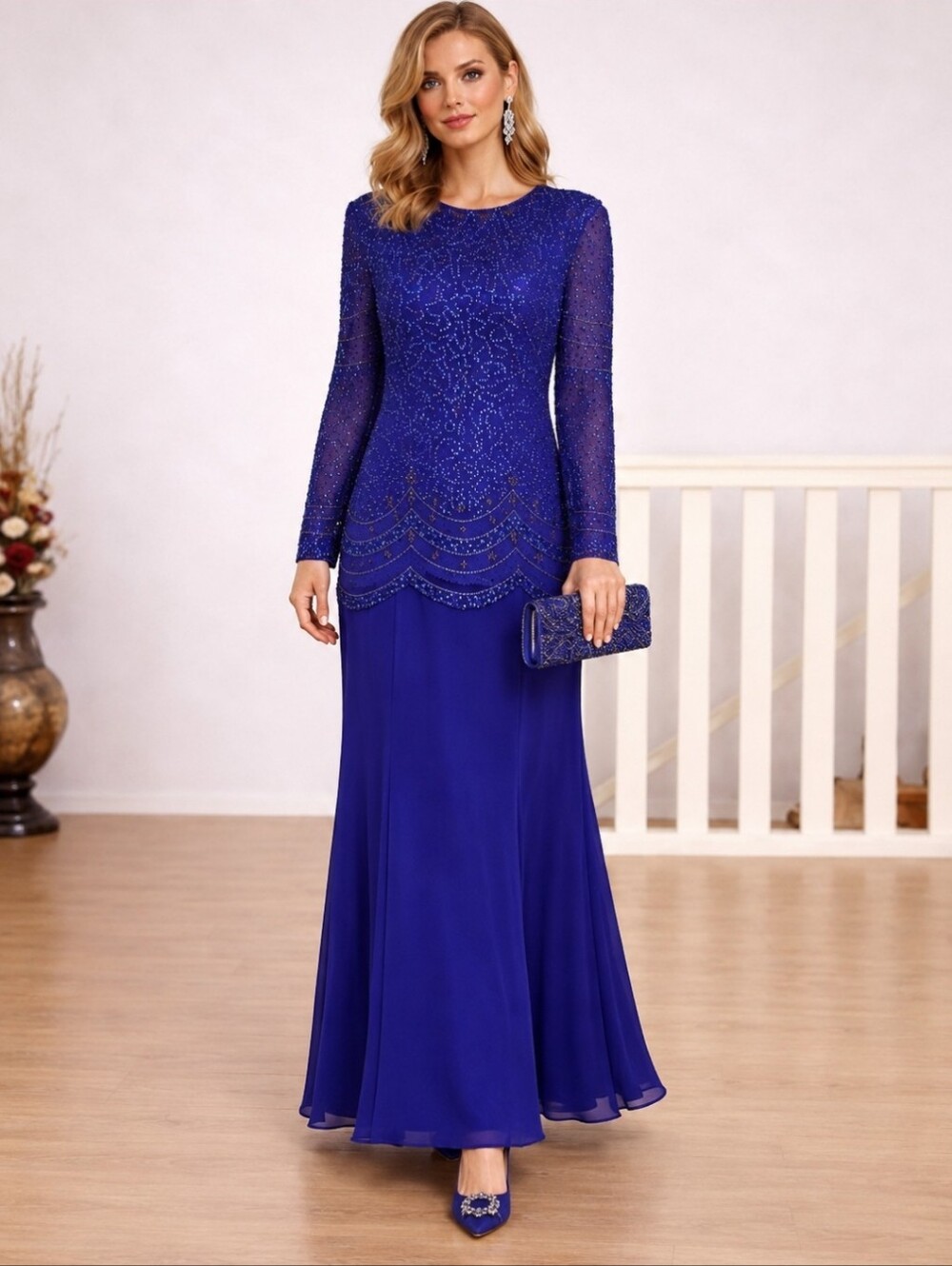 Scala | Elegant Vintage Silk Beaded Evening Gown